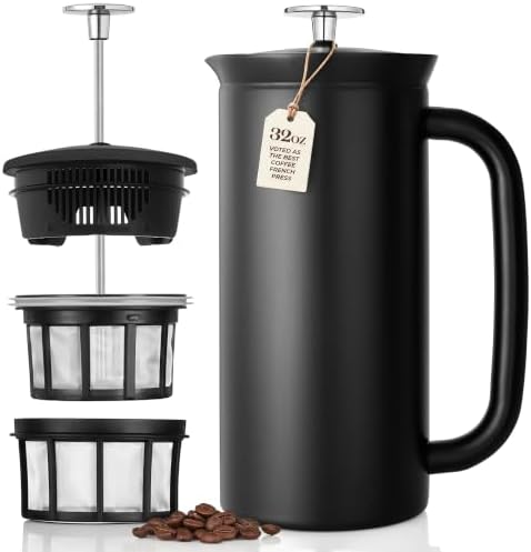 ESPRO P7 French Press, 32oz, Matte Black, Stainless Steel Coffee Maker by ESPRO