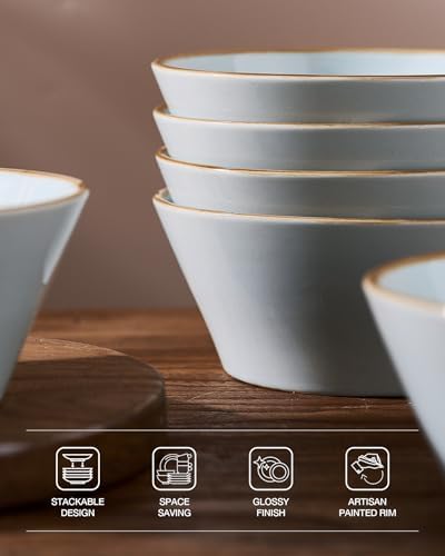 Famiware Saturn Plates and Bowls with Rim, Stoneware Dinnerware Sets for 6 - Image 5