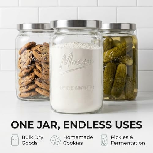 1 Gallon Glass Jars with Lids - Extra Large Mason Jars Wide Mouth with Airtight Metal Screw On Lids - Square Glass Storage Containers with Measurements for Flour, Sugar, Cookies & Pickling, 2 Pack - Image 5