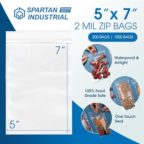 5” X 7” (1000 Count) 2 Mil Clear Reclosable Zip Plastic Poly Bags - Image 2