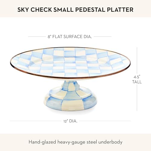 MACKENZIE-CHILDS Pedestal Platter, Small, Light-Blue-and-White Sky Check - Image 4