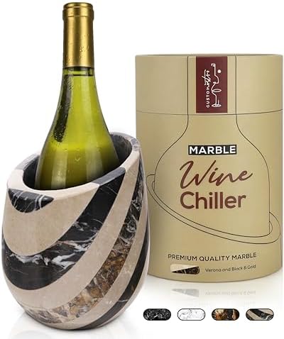 Gusto Nostro Marble Wine Chiller Bucket - 750ml Wine Bottle Cooler and Champagne Chiller for Party, Kitchen, Bar Cart Decor to Chill & Keep Bottles Cold - With Unique Wine Lovers Gift Box by GustoNostro