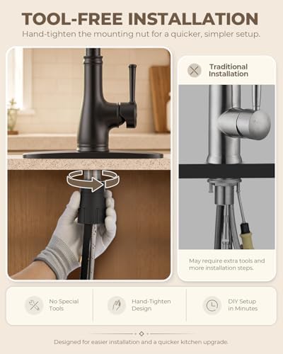 WEWE Vintage Kitchen Faucet, Pull-Down Sprayer, Matte Black, High Arc - Image 6
