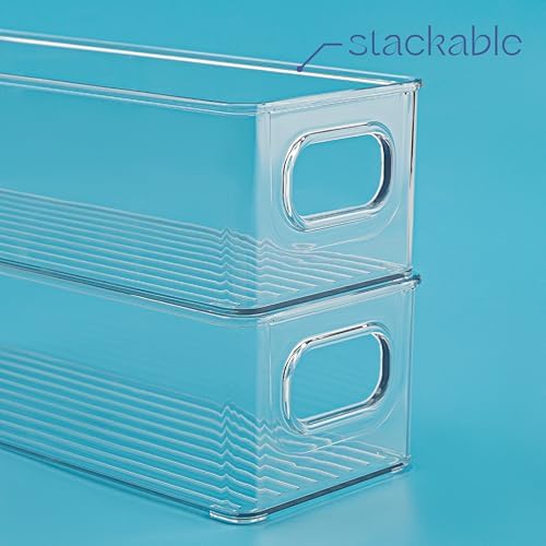 Plastic Food Storage 4 Pack Clear Container Bin with Handles for Organizing Kitchen, Pantry, Fridge, Freezer, Pantry,Bathroom. 10"x4"3" - Image 4