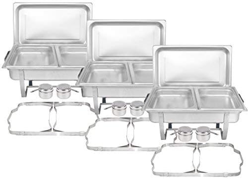 Complete Stainless Steel Chafing Dish Set by TigerChef, Buffet Food Warmer with Foldable Frame, Fuel Holders with Covers, Food Pans, Water Pan, Elegant Buffet Set for Parties, 8 Qt Capacity, Set of 3 by TigerChef