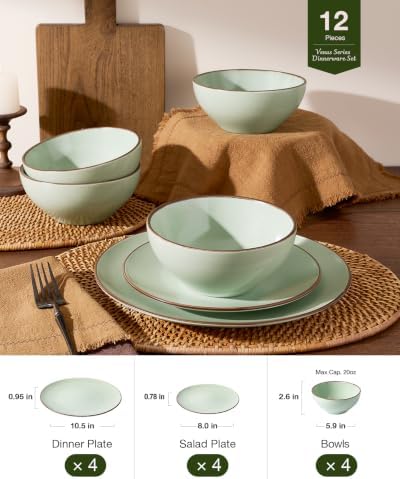 Famiware Venus Plates and Bowls Sets, 12pcs Stoneware Dinnerware Set for 4 - Image 4