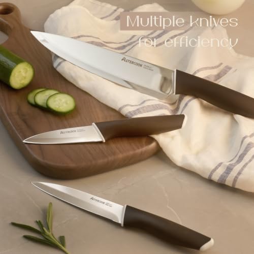 Astercook Knife Set, Kitchen Knives with Block and Sharpener 15 Pcs German Stainless Steel Sharp Blade Dishwasher Safe with Ergonomic Handle, Elegant Black - Image 3