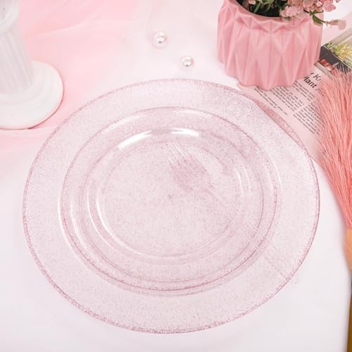 WDF 120pcs Pink Plastic Plates Disposable - Clear Pink Glitter Plates including 60PCS Dinner Plates 10.25inch and 60PCS Salad Plates 7.5inch for Wedding/Baby Shower/Spring/Birthday - Image 6