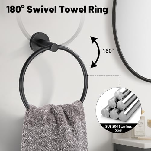 5 Pieces Matte Black Bathroom Hardware Accessories Set SUS304 Stainless Steel Black Towel Bar Holder Set, 23.6Inch Towel Racks for Bathroom, Robe Towel Hooks, Toilet Paper Holder Wall Mounted - Image 3
