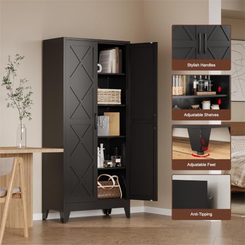 COFaR Metal Kitchen Cabinet, Pantry Storage Cabinets, 71" H Tall Black ﻿ - Image 5