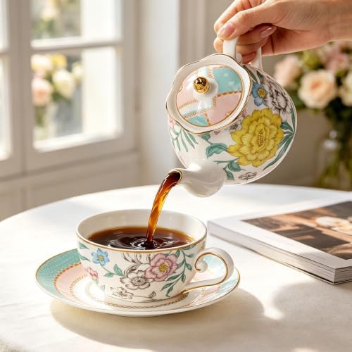 KAMMAK Tea for One Set, Ceramic Teapot, Bone China Tea Set, Cup and Saucer - Image 5