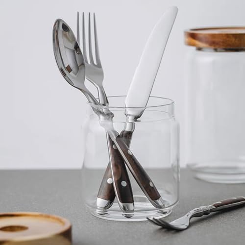 Rivet Brown Silverware Set for 12 Cutlery Set Wood Resin Handle Flatware 18/8 Stainless Steel Utensil Sets Mirror Polished Steak Tableware Spoons And Forks Set Home Hotel Restaurant 60 PCS - Image 6