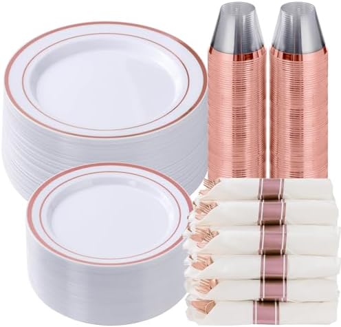 Goodluck 350 Piece Rose Gold Plastic Dinnerware Set for 50 Guests by GoodLuck