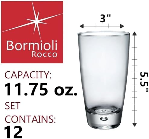 Bormioli Rocco Luna 11.75 oz. Long Drink Drinking Glasses for Cold Drinks, Juices, and Cocktails, Clear, Set of 12 - Image 2