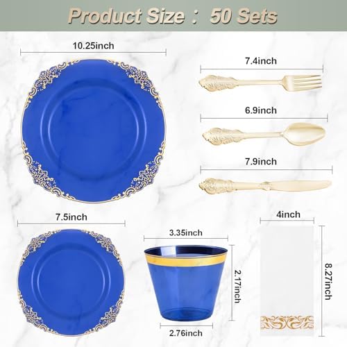 Bestluck 350PCS Clear Blue Plastic Plates for 50 Guests - Image 2
