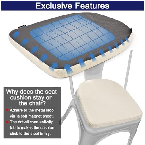 BUYUE Friendly Woven Fabric 14x14 Magnetic Cushions for Metal Chair Set of 4, Enhanced Anti-Slip Seat Pads for Dining Kitchen Café Stackable Chairs (U-Shape, Beige, 4 Counts) - Image 6