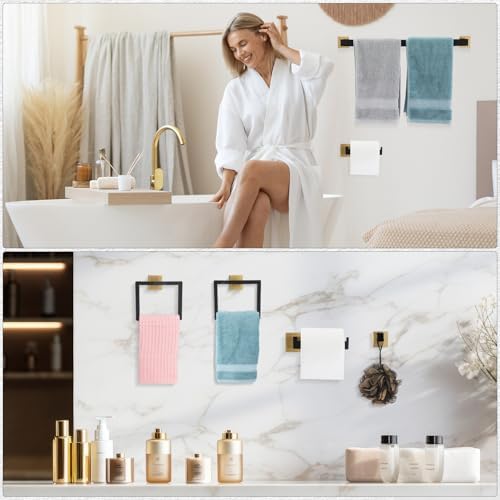 10 Pcs Black Gold Bathroom Hardware Accessories Bath Towel Bar Set - Image 4