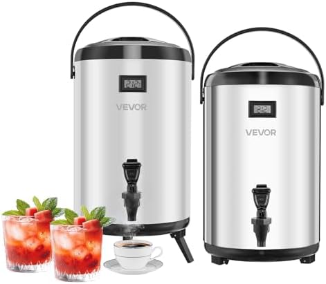 VEVOR Insulated Beverage Dispenser, 3.2 Gal/12L Stainless Steel Thermal Drink Server with Spigot & Temp Display, Suitable for Hot and Cold Drinks, for Tea Coffee Water in Cafes & Restaurants, 2 Pack by VEVOR