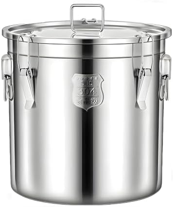 3.2Gal 304 Stainless Steel Kitchen Airtight Canister, 405oz Flour Container with Lid and Locking Clamp,10-21Lbs Metal Bucket Food Storage Container for Rice Flour Grain Coffee Bean(12L) by Unknown