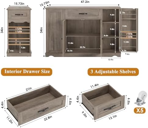 HOSTACK Kitchen Island Cart with Storage, Rolling Island Table, Ash Gray - Image 2