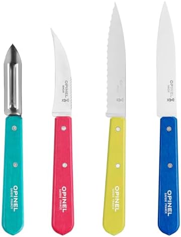 OPINEL Les Essentials 4 Piece Kitchen Prep Knife Set, Wood Handles (Pop 80) by Opinel
