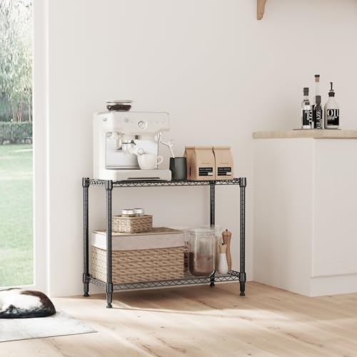 IZEUK 2 Tier Adjustable Metal Storage Shelving Unit, Heavy Duty Wire Rack Organizer for Kitchen, Living Room or Office, 220 lbs Capacity, 27.6 W x 11.8 D x 23.4 H, Black - Image 2