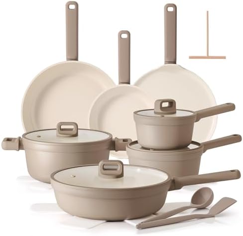 SENSARTE Ceramic Pots and Pans Set Nonstick, 20Pcs Cookware Set, Taupe by SENSARTE
