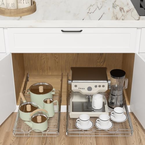 OCG Pull Out Cabinet Organizer (18" W x 21" D), Pull out Drawers, Cabinet Pull Out Shelves for Base Cabinet Organization in Kitchen Bathroom Pantry, Bottom Mount, Chrome Finish - Image 4