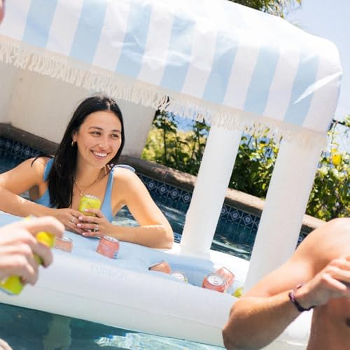 FUNBOY Giant Floating Blue Cabana Stripe Drink Station w/Removable Shade - Image 3