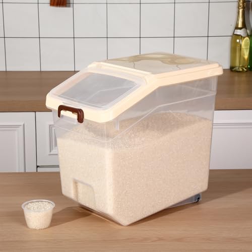 Sunnyray 4 Pcs Flour Storage Containers Rice Bin with Wheels, Beige, 38 lb - Image 6