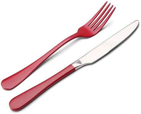 Red Silverware Set, Bysta 40-Piece Stainless Steel Flatware Set, Kitchen Utensil Set Service for 8, Tableware Cutlery Set for Home and Restaurant, Knives mirror polish, Dishwasher Safe - Image 3