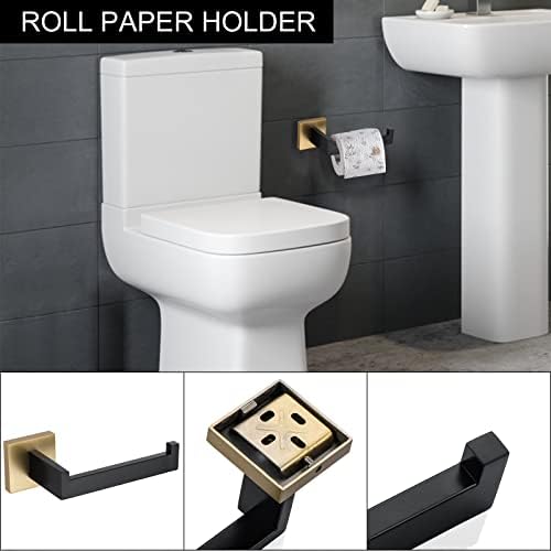 5 Pieces Bathroom Hardware Accessories Set Black and Gold Towel Bar Set,Wall Mounted Stainless Steel,23.6 Inch - Image 4