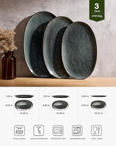 famiware Serving Platters Set of 3 Sizes - Oval, Deep Forest - Image 2
