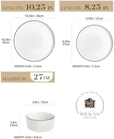 MALACASA Porcelain 18 Pieces Plates and Bowls Set, Dinnerware Set for 6 - Image 2