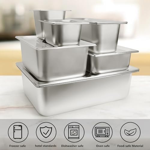 6 Pack Hotel Pans Full Size 4" Deep Stainless Steel Steam Table Pan w/Lids - Image 3