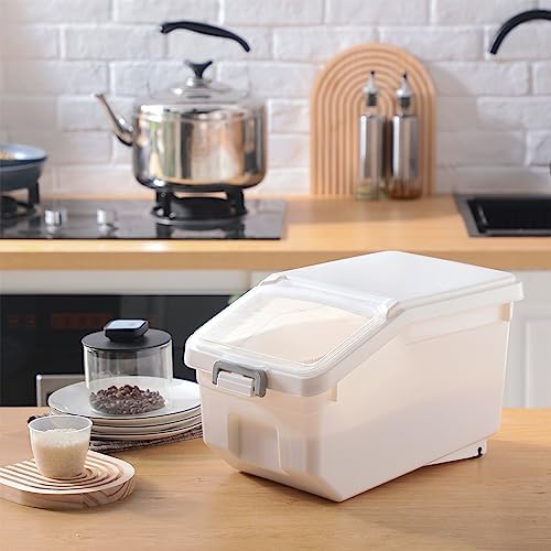 Sunnyray 4 Pcs Flour Storage Containers Rice Bin with Wheels, White, 22 lb - Image 6