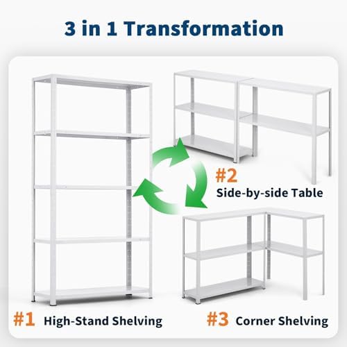 Storage Shelves, Heavy Duty Garage Storage Shelves 5-Tier Metal Shelving Unit for Kitchen Pantry Basement Bathroom Laundry, Adjustable Shelving, 2500 LBS Capacity, 35.4" L x 12" W x 68" H - Image 4