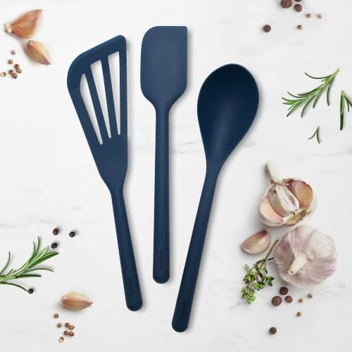 GreenPan Silicone 3 Piece Cooking Utensil Set, Fish Turner, Mixing Spatula, Solid Spoon, Flexible Nonstick Kitchen Tools Rigid Steel Core, Heat-Resistant Anti-Slip Handle BPA-Free Dishwasher Safe Blue - Image 2