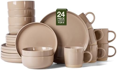 Famiware Milkyway 24-Piece Dinnerware Set with Mugs, Cinnamon Brown by Famiware