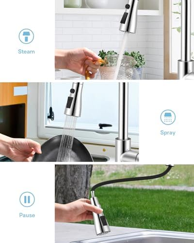 WEWE Pull-Down Kitchen Faucet with Soap Dispenser Set, Polished Chrome - Image 5