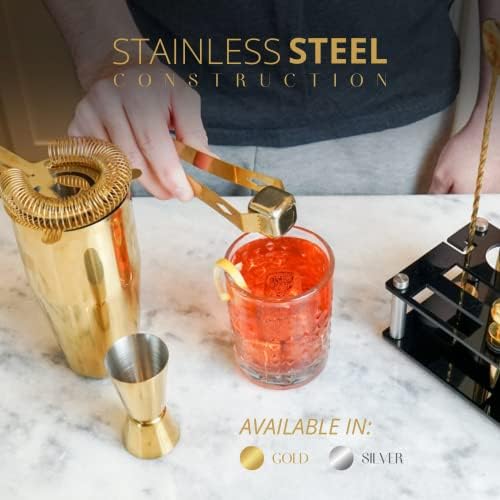 Mixology Bartender Kit – 24 Piece Gold Cocktail Shaker Set w/Stand – Essential Home Bar Accessories Martini Shaker, Jigger, Muddler, Chilling Cubes & More - Image 4