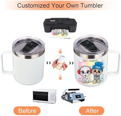Volhoply 14oz sublimation Insulated Stainless Steel Coffee Mug with Leakproof Lid,Double Wall Vacuum Travel Cup with Handle,Reusable Metal Cups Tumbler,Camping Mugs Keep Hot/Cold(Sublimation,1 Set) - Image 2