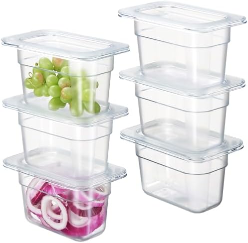 CURTA 6-Pack 1/9 Size 4" Deep NSF Polycarbonate Food Pans with Handled Lids | Dishwasher & Freezer Safe Clear Container for Prep Tables, Buffet, Salad Bar, Commercial & Home Kitchen by CURTA