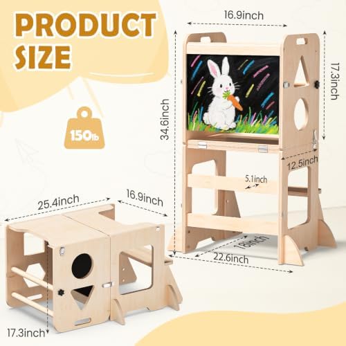 Toddler Standing Tower Anti-Tip Wooden Kitchen Step Stool，Nature - Image 6