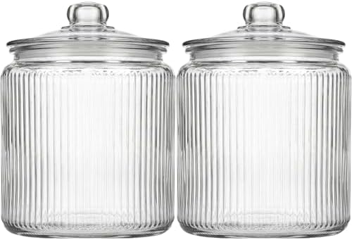 kitchentoolz 1 Gallon Ribbed Glass Cookie Jar - Large Food Storage Container with Airtight Lid - Keep Fresh Flour, Chewy Pet Treats, Candy, Dried Foods - Pack of 2 by KITCHENTOOLZ