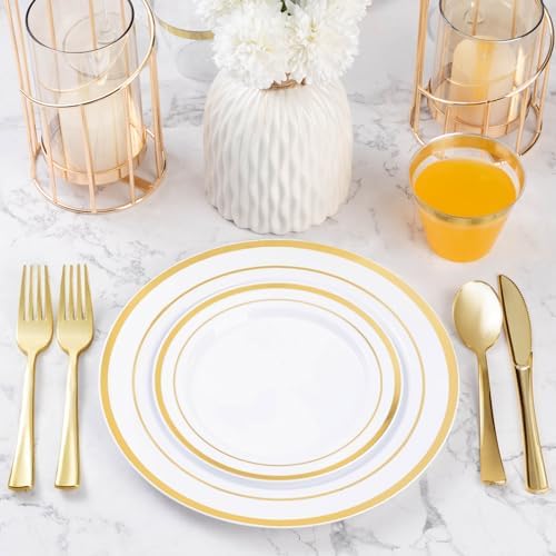 BESTVIP 600 Pcs Gold Plastic Dinnerware Set for 100 Guests - Image 5
