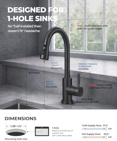 WEWE Pull-Down Kitchen Faucet, 3-Mode Sprayer, Matte Black - Image 6