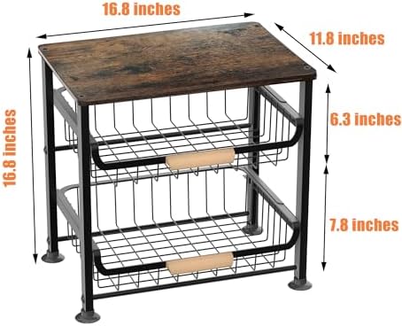 NiuYichee 3-layer Kitchen Fruit Storage Basket Snack Rack, Countertop & Desktop Pull-out Metal Basket with Handle, Organizers - Image 3