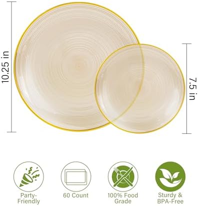 Morejoy 175PCS Clear Brown Plastic Plates,Disposable Gold Party Plates - Image 3
