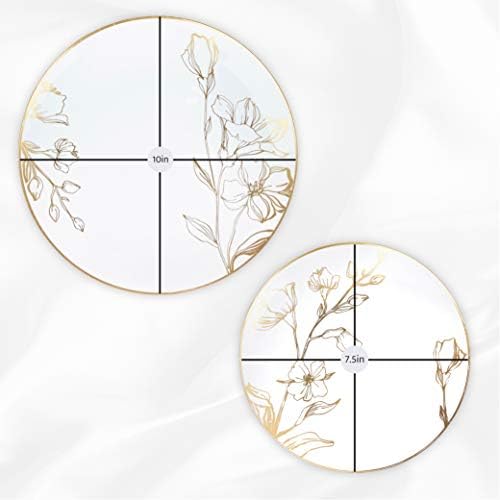 PLASTICPRO 32 Piece Combo Plates Set includes 16-7'' inch Plates & 16-10'' inch Plate White Plastic Floral Design Party With Gold Rim, Premium heavyweight Elegant,Dishes, - Image 3